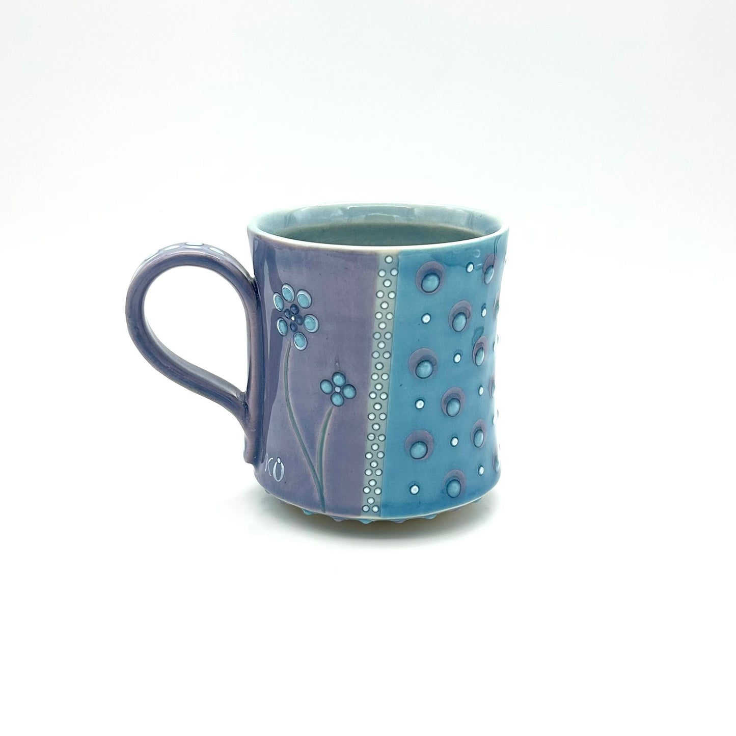 Flower Polka Dot Straight Mug / Lavender & Turquoise