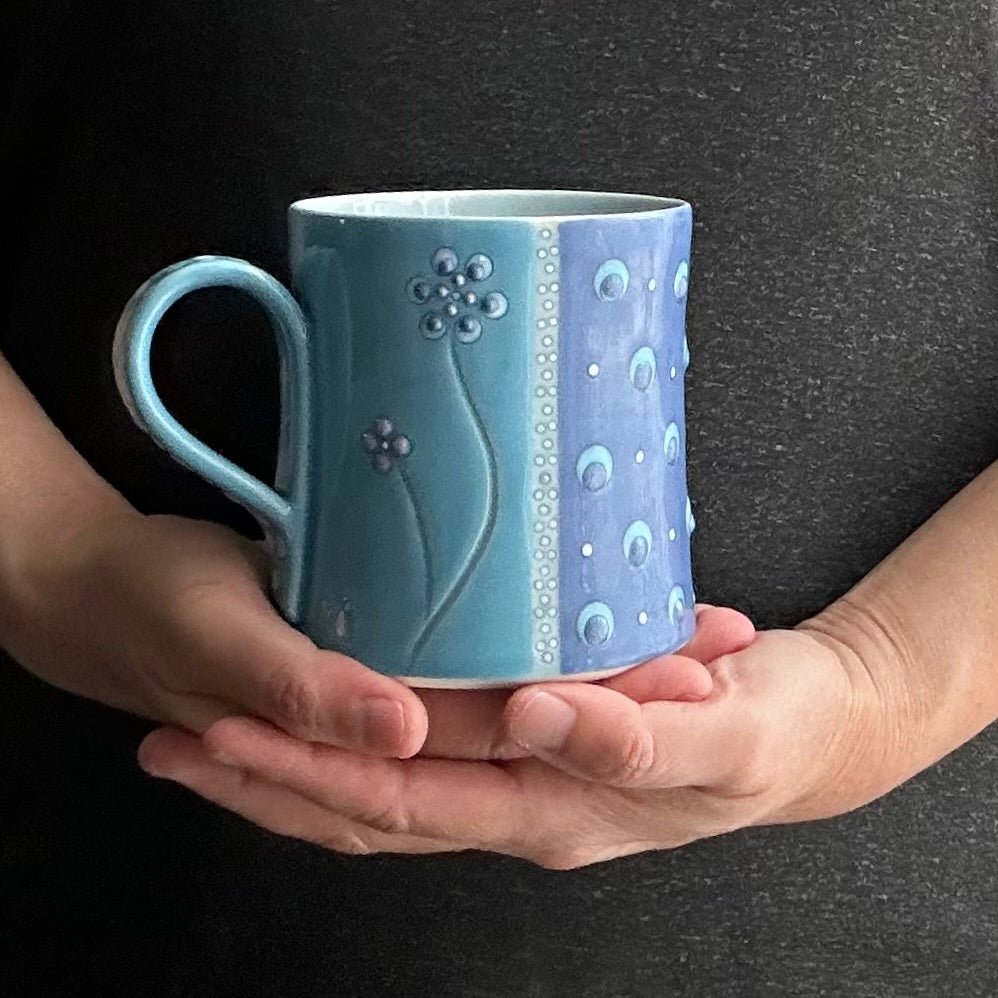 Flower Polka Dot Turquoise & Sapphire Mug