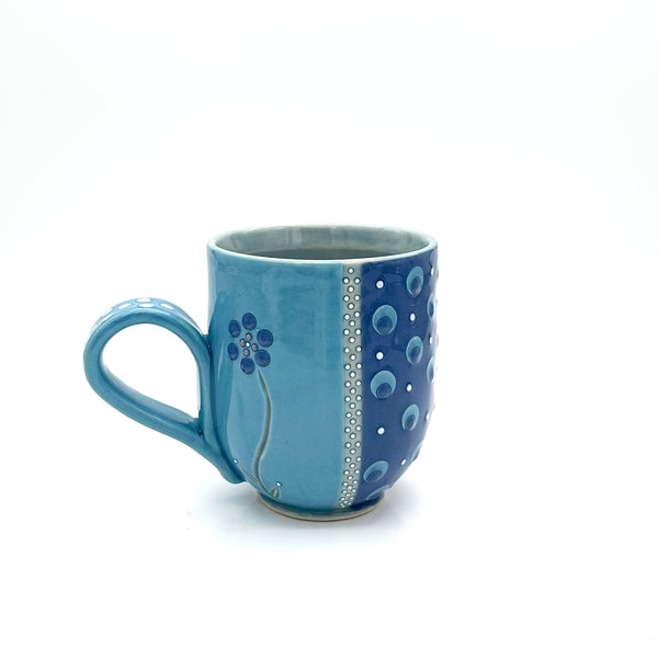 Flower & Polka Dot Mug “Turquoise & Sapphire”