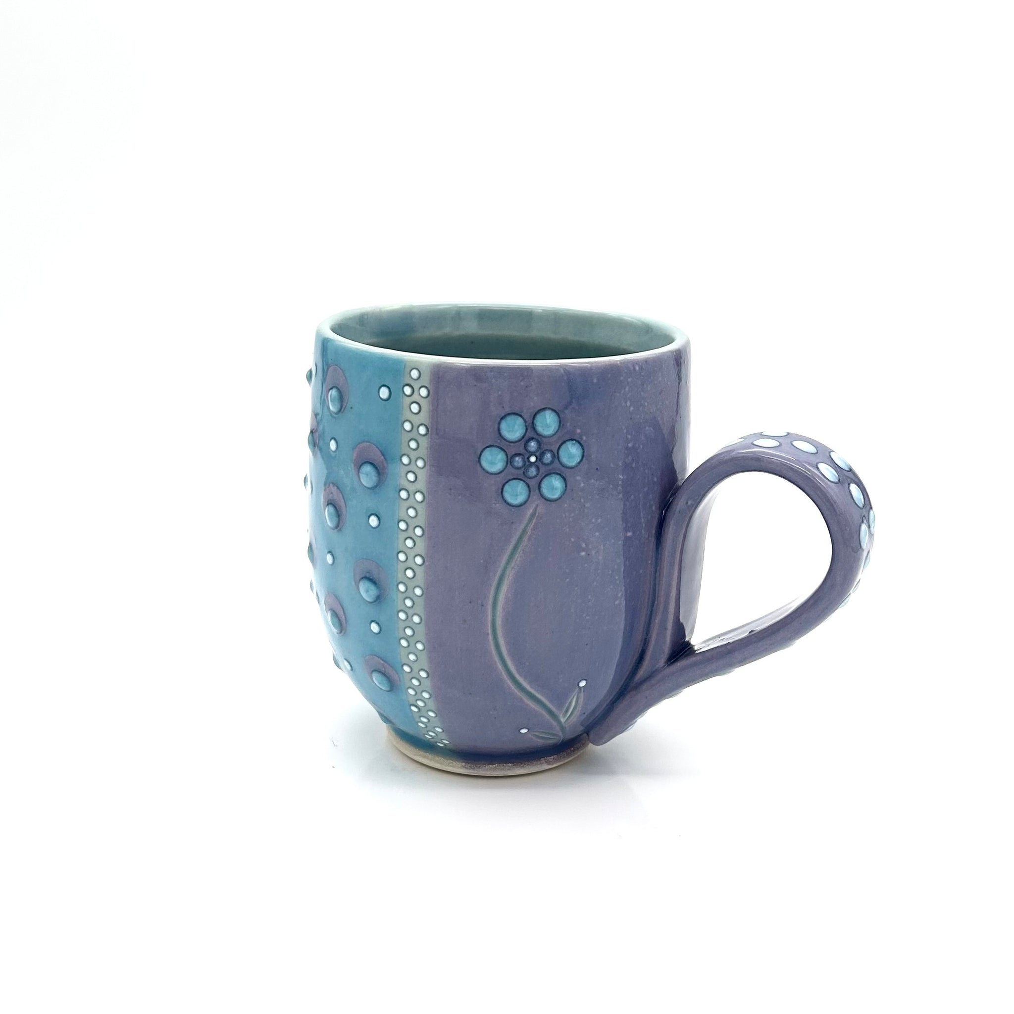 Flower & Polka Dot Mug “Lavender & Turquoise”