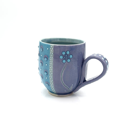 Flower & Polka Dot Mug “Lavender & Turquoise”
