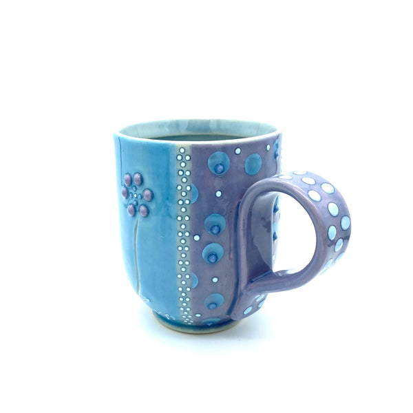 Flower & Polka Dot Mug Lavender & Turquoise