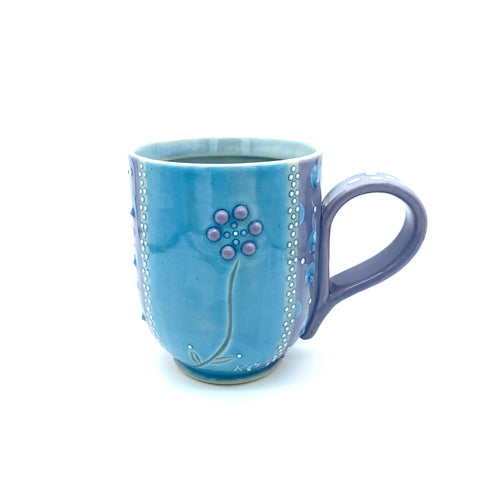 Flower & Polka Dot Mug Lavender & Turquoise